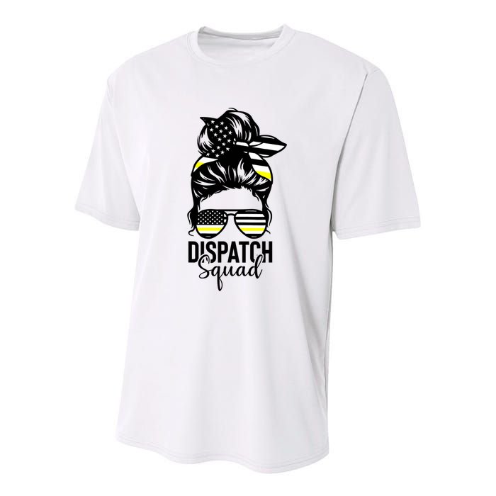 911 Dispatcher Week Dispatch Squad American Flag Messy Bun Youth Performance Sprint T-Shirt