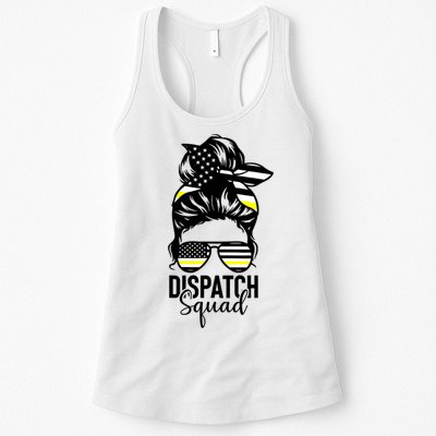 911 Dispatcher Week Dispatch Squad American Flag Messy Bun Womens Tank Top