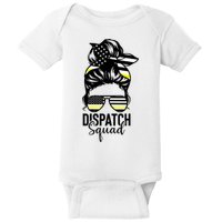 911 Dispatcher Week Dispatch Squad American Flag Messy Bun Baby Bodysuit