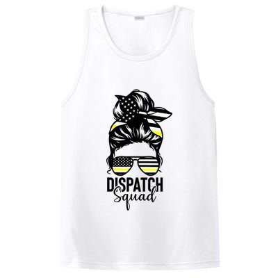 911 Dispatcher Week Dispatch Squad American Flag Messy Bun PosiCharge Competitor Tank