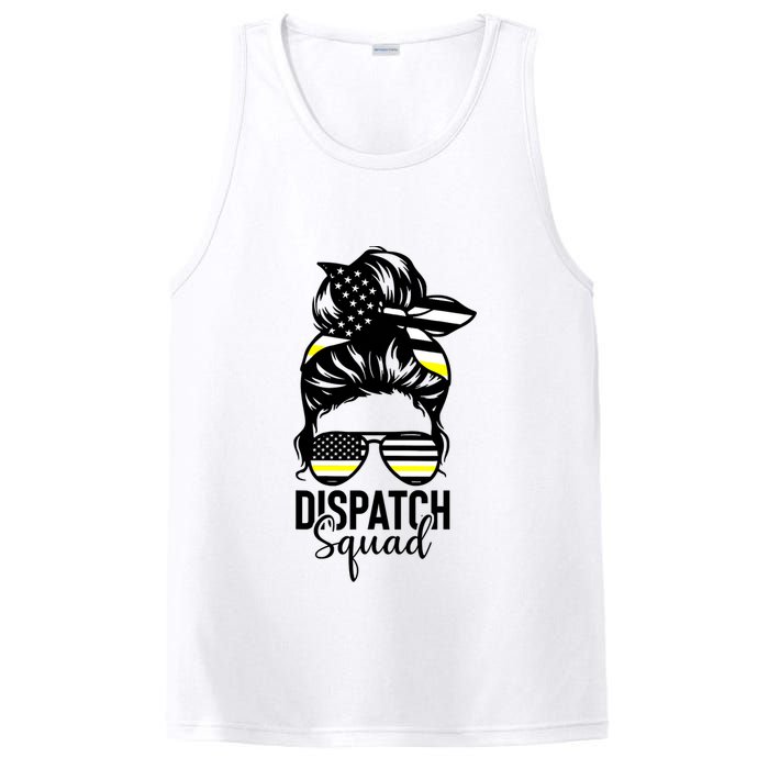 911 Dispatcher Week Dispatch Squad American Flag Messy Bun PosiCharge Competitor Tank