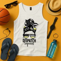 911 Dispatcher Week Dispatch Squad American Flag Messy Bun Tank Top
