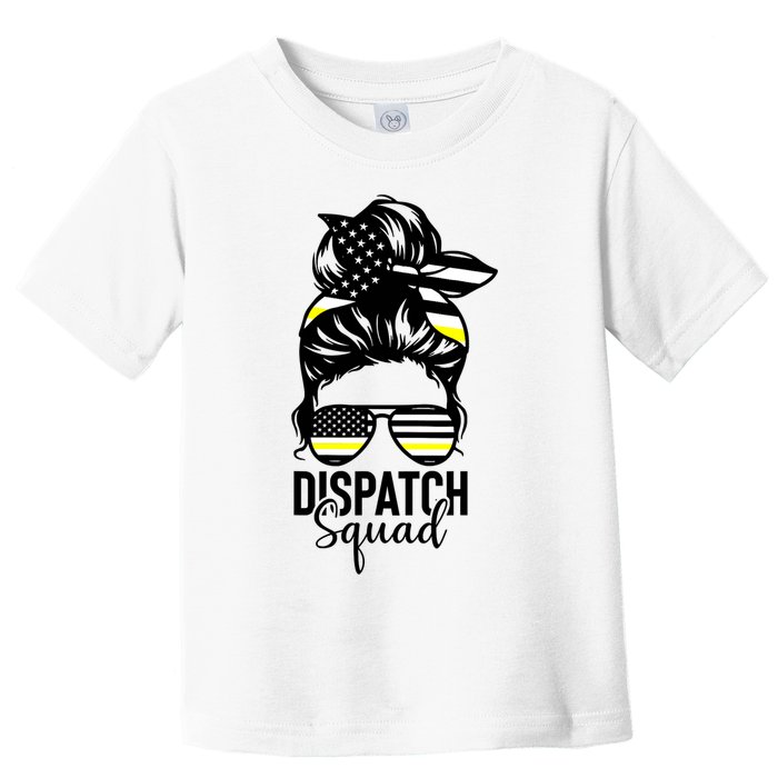 911 Dispatcher Week Dispatch Squad American Flag Messy Bun Toddler T-Shirt