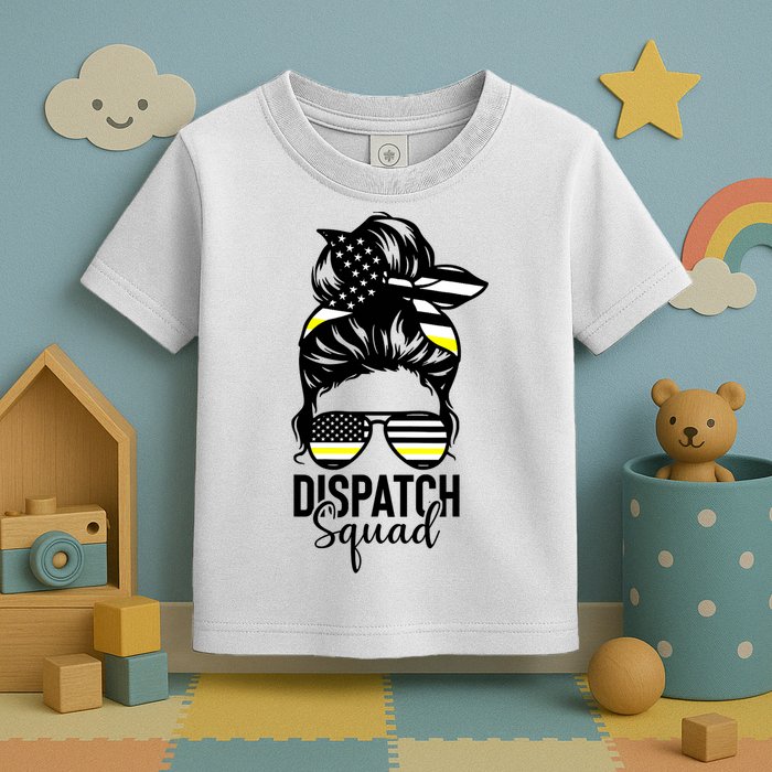 911 Dispatcher Week Dispatch Squad American Flag Messy Bun Toddler T-Shirt