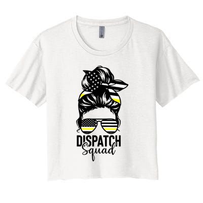 911 Dispatcher Week Dispatch Squad American Flag Messy Bun Crop Top