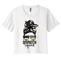 911 Dispatcher Week Dispatch Squad American Flag Messy Bun Crop Top