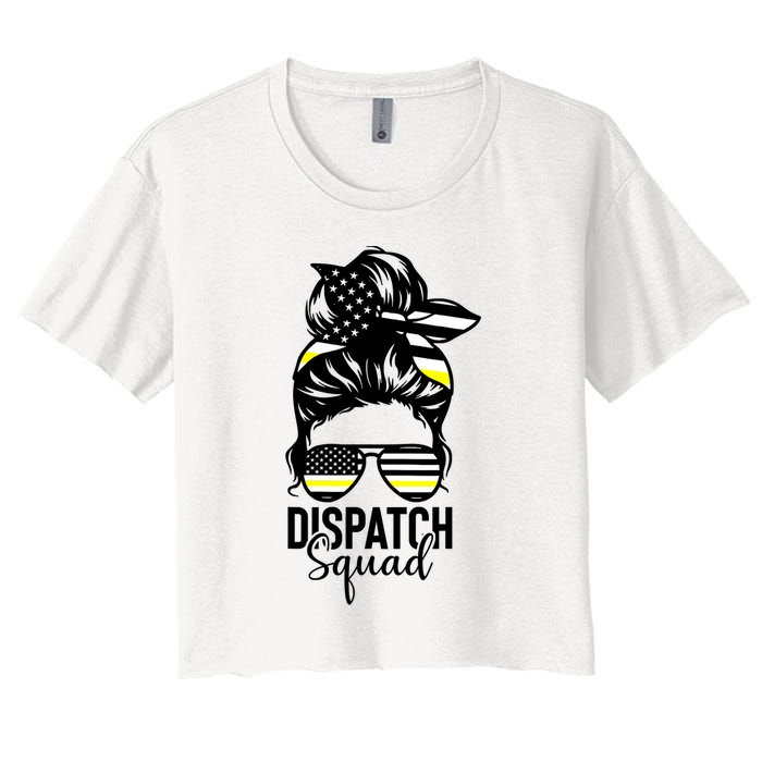 911 Dispatcher Week Dispatch Squad American Flag Messy Bun Crop Top
