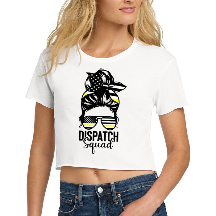911 Dispatcher Week Dispatch Squad American Flag Messy Bun Crop Top