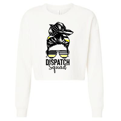 911 Dispatcher Week Dispatch Squad American Flag Messy Bun Cropped Pullover Crew