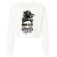 911 Dispatcher Week Dispatch Squad American Flag Messy Bun Cropped Pullover Crew