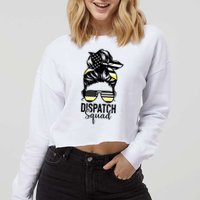 911 Dispatcher Week Dispatch Squad American Flag Messy Bun Cropped Pullover Crew