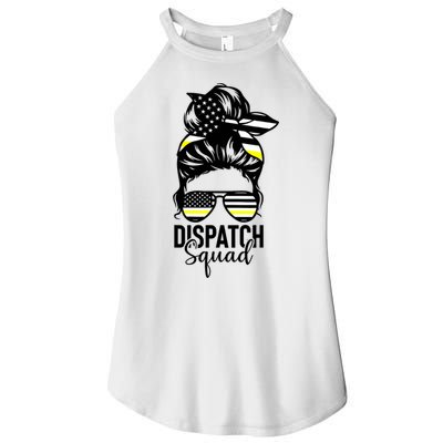911 Dispatcher Week Dispatch Squad American Flag Messy Bun Women's Perfect Tri Rocker Tank