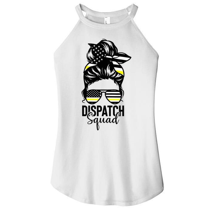 911 Dispatcher Week Dispatch Squad American Flag Messy Bun Women's Perfect Tri Rocker Tank