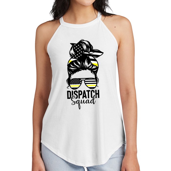 911 Dispatcher Week Dispatch Squad American Flag Messy Bun Women's Perfect Tri Rocker Tank