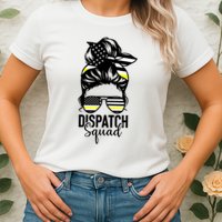 911 Dispatcher Week Dispatch Squad American Flag Messy Bun Womens T-Shirt