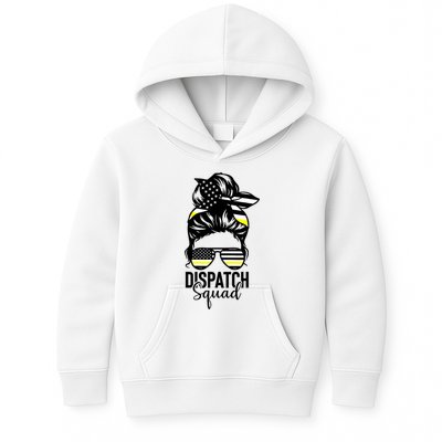 911 Dispatcher Week Dispatch Squad American Flag Messy Bun Kids Hoodie
