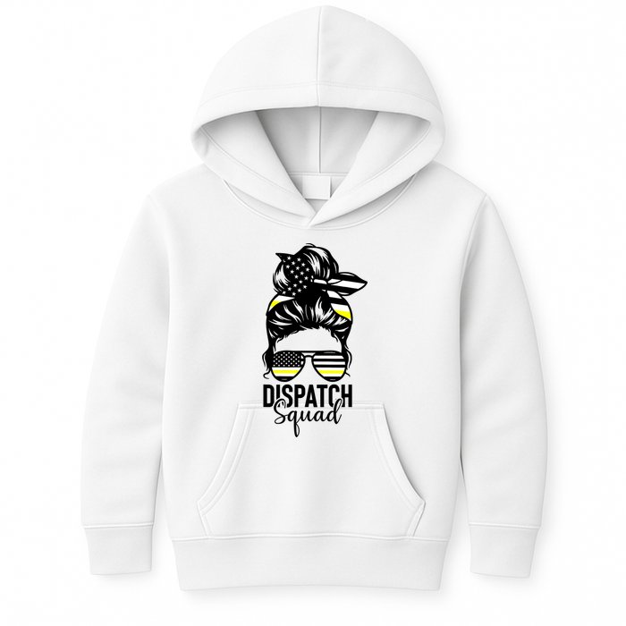 911 Dispatcher Week Dispatch Squad American Flag Messy Bun Kids Hoodie