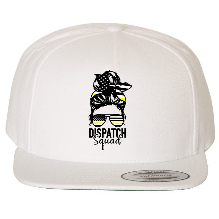 911 Dispatcher Week Dispatch Squad American Flag Messy Bun Wool Snapback Cap
