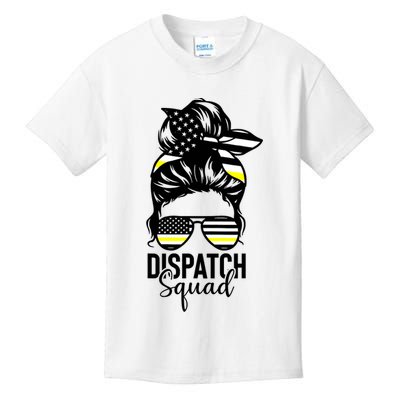 911 Dispatcher Week Dispatch Squad American Flag Messy Bun Kids T-Shirt