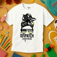 911 Dispatcher Week Dispatch Squad American Flag Messy Bun Kids T-Shirt