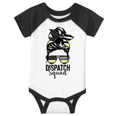 911 Dispatcher Week Dispatch Squad American Flag Messy Bun Infant Baby Jersey Bodysuit
