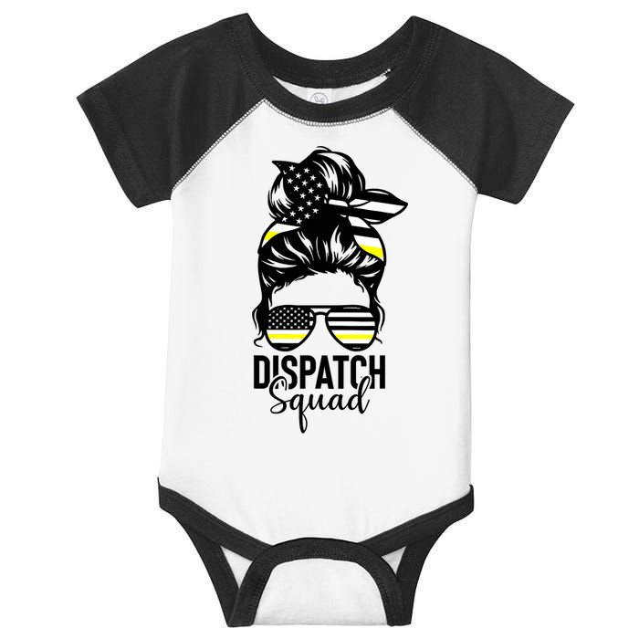 911 Dispatcher Week Dispatch Squad American Flag Messy Bun Infant Baby Jersey Bodysuit