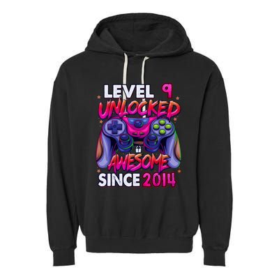 9th Gaming Birthday gift Level 9 Unlocked Awesome Video Game 2014 Birthday Garment-Dyed Fleece Hoodie