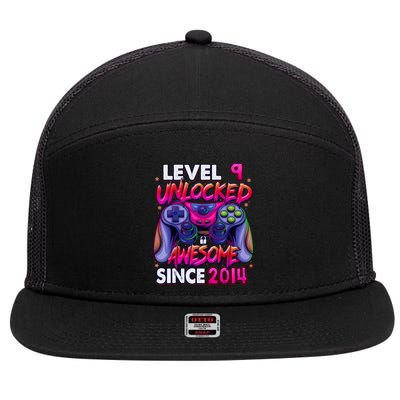 9th Gaming Birthday gift Level 9 Unlocked Awesome Video Game 2014 Birthday 7 Panel Mesh Trucker Snapback Hat