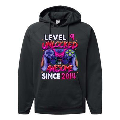 9th Gaming Birthday gift Level 9 Unlocked Awesome Video Game 2014 Birthday Performance Fleece Hoodie