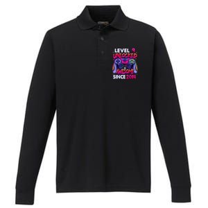 9th Gaming Birthday gift Level 9 Unlocked Awesome Video Game 2014 Birthday Performance Long Sleeve Polo