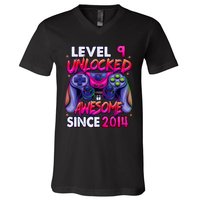 9th Gaming Birthday gift Level 9 Unlocked Awesome Video Game 2014 Birthday V-Neck T-Shirt