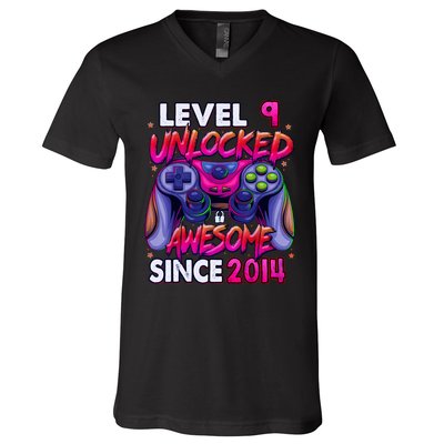 9th Gaming Birthday gift Level 9 Unlocked Awesome Video Game 2014 Birthday V-Neck T-Shirt