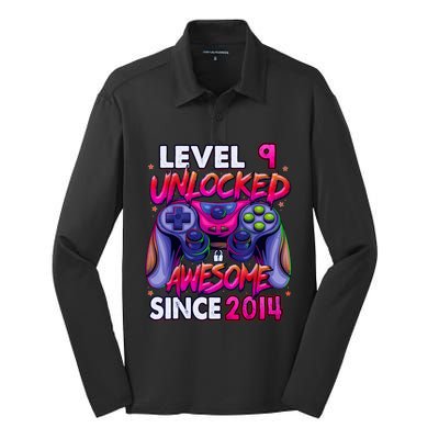 9th Gaming Birthday gift Level 9 Unlocked Awesome Video Game 2014 Birthday Silk Touch Performance Long Sleeve Polo