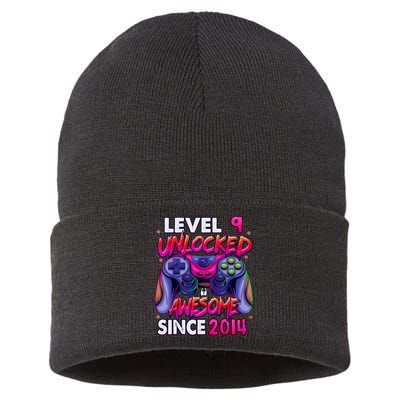 9th Gaming Birthday gift Level 9 Unlocked Awesome Video Game 2014 Birthday Sustainable Knit Beanie