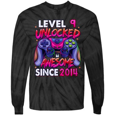 9th Gaming Birthday gift Level 9 Unlocked Awesome Video Game 2014 Birthday Tie-Dye Long Sleeve Shirt