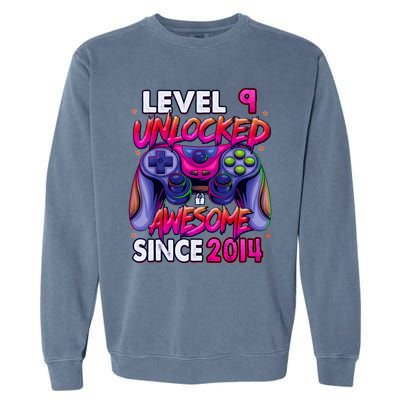 9th Gaming Birthday gift Level 9 Unlocked Awesome Video Game 2014 Birthday Garment-Dyed Sweatshirt