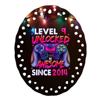 9th Gaming Birthday gift Level 9 Unlocked Awesome Video Game 2014 Birthday Ceramic Oval Ornament