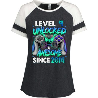 9th Gaming Birthday gift Level 9 Unlocked Awesome Video Game 2014 Birthday Enza Ladies Jersey Colorblock Tee