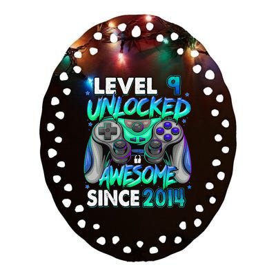 9th Gaming Birthday gift Level 9 Unlocked Awesome Video Game 2014 Birthday Ceramic Oval Ornament