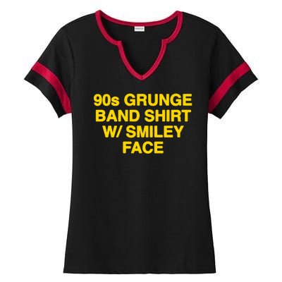 90s Grunge Band W Smiley Face Ladies Halftime Notch Neck Tee