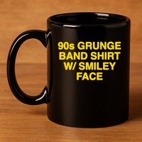 90s Grunge Band W Smiley Face 11oz C Handle Ceramic Mug