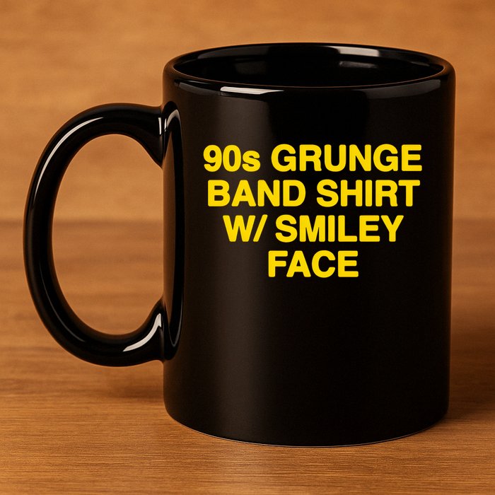 90s Grunge Band W Smiley Face 11oz C Handle Ceramic Mug