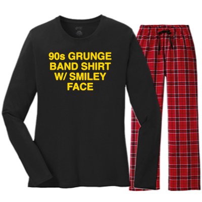 90s Grunge Band W Smiley Face Women's Long Sleeve Flannel Pajama Set 