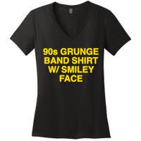 90s Grunge Band W Smiley Face Women's V-Neck T-Shirt