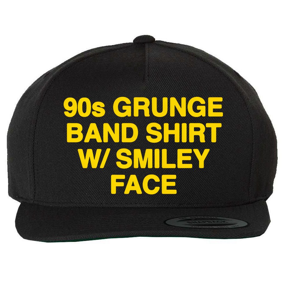 90s Grunge Band W Smiley Face Wool Snapback Cap