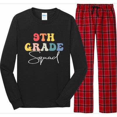 9th Grade Squad Retro Groovy Vintage First Day Of School Long Sleeve Pajama Set