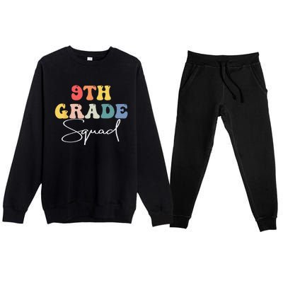 9th Grade Squad Retro Groovy Vintage First Day Of School Premium Crewneck Sweatsuit Set