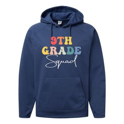 9th Grade Squad Retro Groovy Vintage First Day Of School Performance Fleece Hoodie