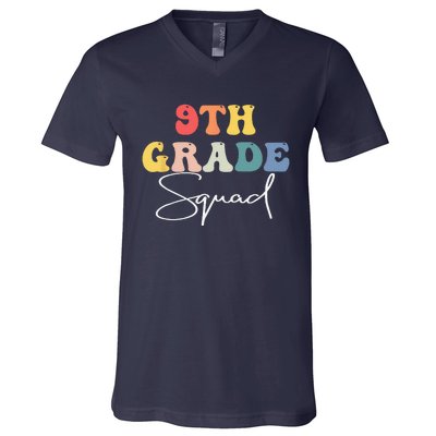 9th Grade Squad Retro Groovy Vintage First Day Of School V-Neck T-Shirt