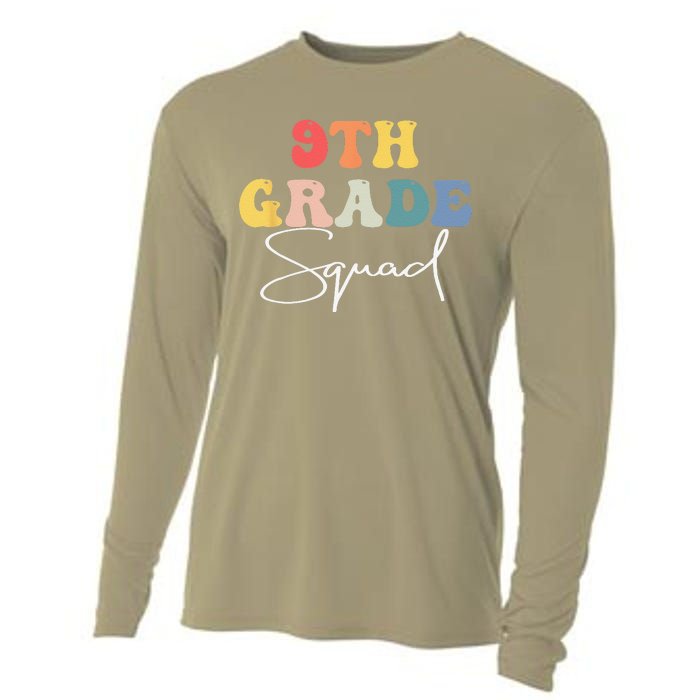 9th Grade Squad Retro Groovy Vintage First Day Of School Cooling Performance Long Sleeve Crew